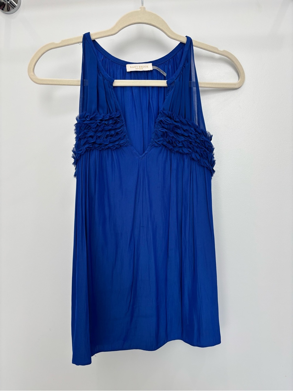 Ramy Brook Royal Blue Ruffle Trim Sleeveless Top